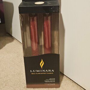 2 LUMINARA FLAMELESS MOVING WICK BURGUNDY RED TAPER CANDLESTICKS BATTERY CANDLE